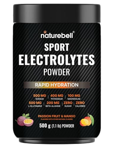 Sport Electrolytes Powder No Sugar, 500g (52 Servings) | Electrolyte Hydration Drink Mix with Sodium, Potassium, Magnesium, L-Glutamine, Beta Alanine, & Coconut Water – Passion Fruit & Mango Flavor