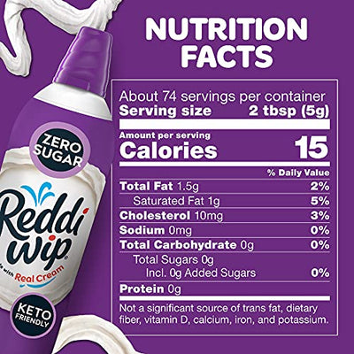 Reddi-wip Zero Sugar Whipped Topping Made with Real Cream, Keto Friendly, 13 oz. Spray Can