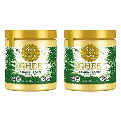 4th & Heart Original Ghee Original Grass Fed Ghee Butter by , (2 x 16oz Jars), Keto, Pasture Raised, Non-GMO, Lactose and Casein Free, Certified Paleo, 32 Ounce (Pack of 2)