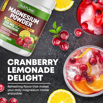 Built by Nature Magnesium Powder - Anti-Stress Drink Mix for Calm & Regularity - Magnesium Citrate Supplement - Relaxation, Muscle & Heart Support - Cranberry Lemonade Flavor - 30 Servings