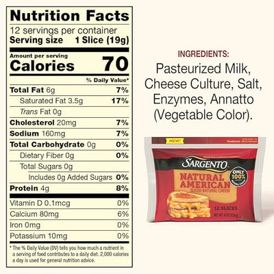 Sargento Natural American Sliced Cheese, 12 Slices