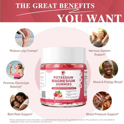 (2 Pack) Magnesium Potassium Supplement Gummies - New Formula Calm Magnesium Bisglycinate Gummies & Plant Potassium Plus Chia Seeds, B6, D3, K2 & Calcium for Sleep, Leg Cramps & Muscle -Vegan,60 Count