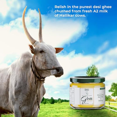 A2 Desi Grass-Fed Ghee Clarified Butter, Pasture Raised, Lactose Free, Stress-Free Cattle (9.3 oz / 275 ml) by Organic Mandya