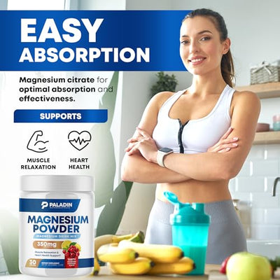 Paladin Nutraceuticals Magnesium Powder - Anti-Stress Drink Mix for Calm & Regularity - Magnesium Citrate Supplement - Relaxation, Muscle & Heart Support - Cranberry Lemonade Flavor - 30 Servings