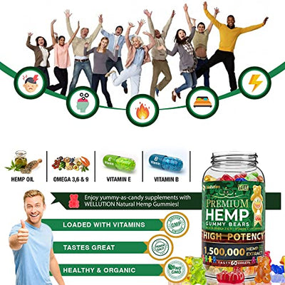 WELLUTION Hemp Gummies – High Potency 1,500,000 MCG – Natural Fruity Bear for Relaxation and Peace - Fast-Acting - Gluten Free - 60ct