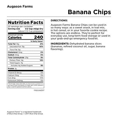 Augason Farms Sweetened Banana Chips Emergency Food Supply, 31 Servings, 10 Year Shelf Life, Great for Cooking, Baking, and Snacks - Dehydrated Meals, Survival Food Camping Essentials Can