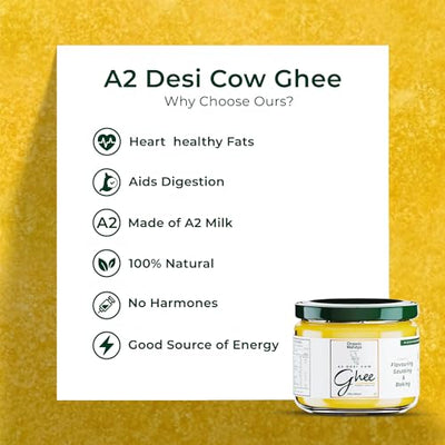A2 Desi Grass-Fed Ghee Clarified Butter, Pasture Raised, Lactose Free, Stress-Free Cattle (9.3 oz / 275 ml) by Organic Mandya