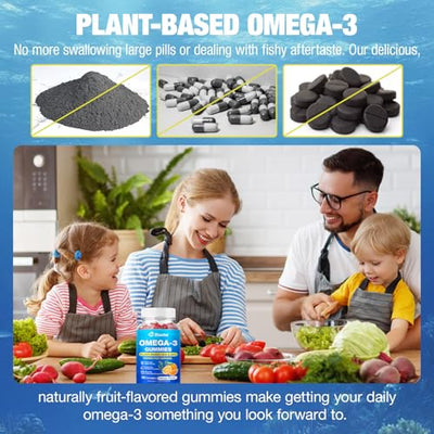 Vegan Omega-3 Gummies for Adults – Sugar-Free, Algae-Based DHA 600mg & EPA 300mg, with Vitamins A, C, E, Zinc – Omega 3 Fish Oil Alternative, 60 Count