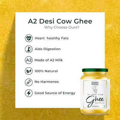 Grass Fed A2 Ghee 23 oz (700 ml) – Bilona Desi Cow Clarified Butter | Lactose Free, Pasture Raised by Organic Mandya