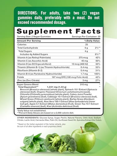 Nature's Truth Super Greens Gummies | 60 Count | Vegan, Non-GMO & Gluten Free | Made with Real Greens | Apple Flavor