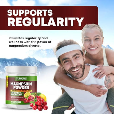Built by Nature Magnesium Powder - Anti-Stress Drink Mix for Calm & Regularity - Magnesium Citrate Supplement - Relaxation, Muscle & Heart Support - Cranberry Lemonade Flavor - 30 Servings