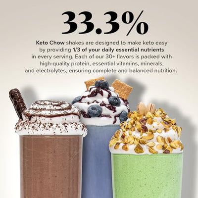 Keto Chow Vanilla Cream - Keto Meal Replacement Shake Powder - Nutritionally Complete - Low Carb - Delicious Easy Meal Substitute - Protein Rich You Choose The Fat - Single Meal - 3 Pack