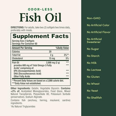 Nature's Bounty Fish Oil, Supports Heart Health, Dietary Supplement, 300mg Omega-3, 120 Coated Softgels