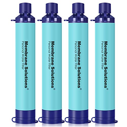 Membrane Solutions Personal Water Filter, Survival Filtration Straw Portable Gear, Emergency Preparedness, Supply for Drinking Hiking Camping Travel Hunting Fishing Team Family Outing (Blue, 4 Pack)