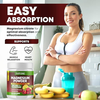 Built by Nature Magnesium Powder - Anti-Stress Drink Mix for Calm & Regularity - Magnesium Citrate Supplement - Relaxation, Muscle & Heart Support - Cranberry Lemonade Flavor - 30 Servings