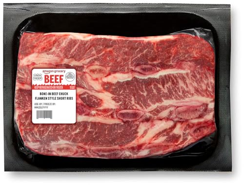 Amazon Grocery, Beef Chuck Flanken Style Short Ribs, Bone-In, USDA Choice, Weight Varies