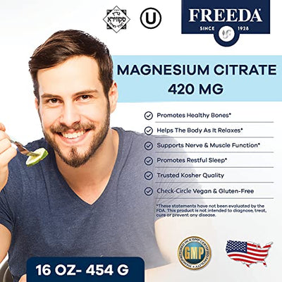 Magnesium Citrate Powder – Pure Magnesium Powder Drink Mix for Relaxation, Digestion & Muscle Support – Made in USA, Gluten-Free, Vegan Magnesium Supplement for Adults & Children – 16 oz