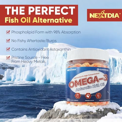 Liposomal Antarctic Krill Oil Omega 3 Gummies 2000mg - Cellular Level Absorption Omega-3 with EPA, DHA & Astaxanthin - Antioxidant & Brain Support - Fish Oil Supplements Alternative - 60 Count