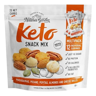Nature’s Garden Keto Snack Mix - Probiotic Cheese Balls, Crunchy Keto Snack, Keto Snack Mix, All Natural, Low Carb, Heart Healthy Nuts – 1 Oz Bags (12 Individual Servings)