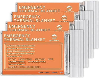 QIO CHUANG Emergency Mylar Thermal Blankets -Space Blanket Survival kit Camping Blanket (4-Pack)