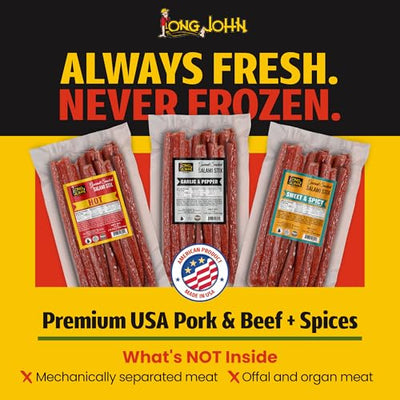 Long John Snacks Dried Salami Sticks - High Protein Smoked Meat Sticks Bulk Pack - Handcrafted From Fresh, Never-Frozen Cuts of USA Beef and Pork - Low Carb, Keto Snacks - Italian, 16 Oz