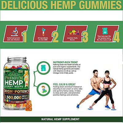 WELLUTION Hemp Gummies – High Potency 1,500,000 MCG – Natural Fruity Bear for Relaxation and Peace - Fast-Acting - Gluten Free - 60ct