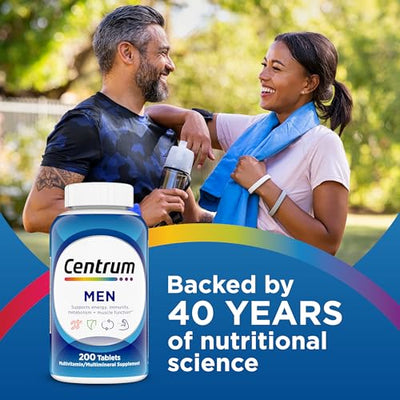 Centrum Multivitamin for Men, Multivitamin/Multimineral Supplement with Vitamin D3, B Vitamins and Antioxidants, Gluten Free, Non-GMO Ingredients -Tablet 200 Count