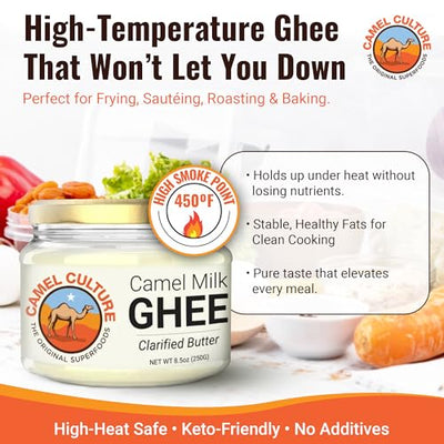 Camel Culture Grassfed Camel Milk Ghee w/Immune Boosting Protein – Rich Buttery Flavour, Low-Lactose, 8.5 oz Delicious Clarified Butter for Cooking, & Baking