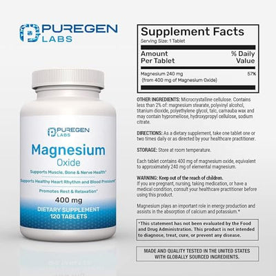 Magnesium 400mg [High Potency] Supplement – Magnesium Oxide for Immune Support, Muscle Recovery, Leg Cramps and Relaxation 120 Tablets