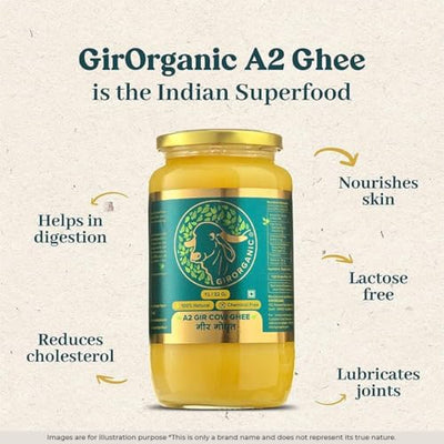 GirOrganic Grass Fed A2 Ghee| Clarified Butter (32 Oz) - Unsalted Gir Cow Ghee Butter - Organic Ghee Oil - Pasture Raised, Lactose-Free 32 Oz