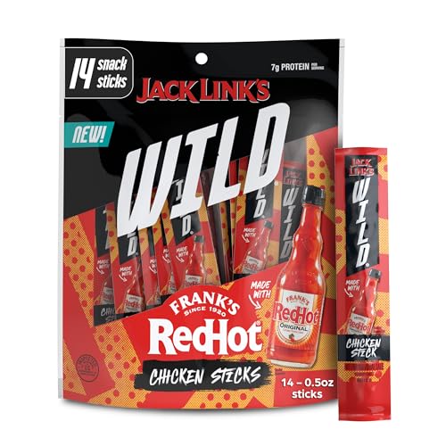 Jack Link's Wild Mini Chicken Sticks Made with Frank's RedHot Flavor – 7g of Protein Snacks, On The Go Snacking, Keto & Paleo Snack, Great Stocking Stuffers, Individually Wrapped – 0.5 Oz. (14 Count)