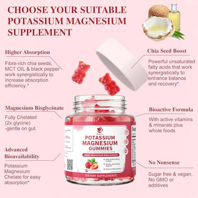 (2 Pack) Magnesium Potassium Supplement Gummies - New Formula Calm Magnesium Bisglycinate Gummies & Plant Potassium Plus Chia Seeds, B6, D3, K2 & Calcium for Sleep, Leg Cramps & Muscle -Vegan,60 Count