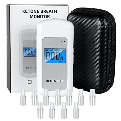 Rechargeable Ketone Meter Analyzer Professional Grade Accuracy Breath Ketone Meter LCD Digital Display Ketosis Breath Breathalyzer Tracing Ketones Status with 10 Mouthpieces