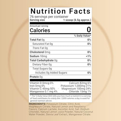 Naturebell Electrolytes Powder No Sugar, 500g (76 Servings) | Keto Fast Hydration Formula | 1,000mg Potassium + Trace Minerals & Coconut Water | Raspberry Lemonade Flavor | Carnivore Friendly