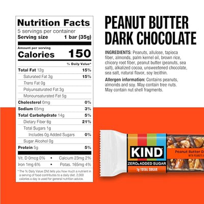 KIND ZERO Added Sugar Bars, Variety Pack, Dark Chocolate Nuts & Sea Salt, Caramel Almond & Sea Salt, Peanut Butter Dark Chocolate, Keto Friendly Snacks, Gluten Free, 5g Protein, 15 Count