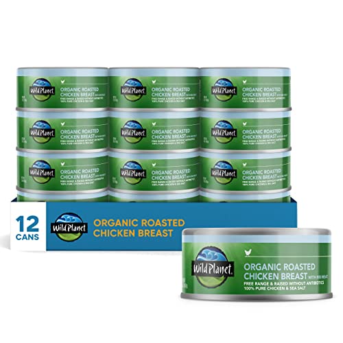 Wild Planet Organic Roasted Chicken Breast With Rib Meat, Skinless and Boneless, Sea Salt, Free Range, Non-GMO, Gluten Free, Keto and Paleo, 5 Ounce (Pack of 12), Packaging May Vary