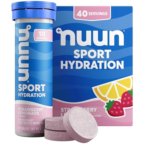 Nuun Sport Electrolyte Tablets with Magnesium, Calcium, Potassium, Chloride & Sodium, Gluten Free & Vegan, Strawberry Lemonade, 4 Pack (40 Servings Total)