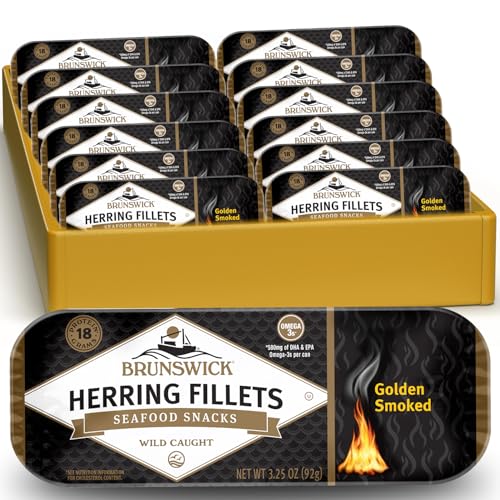 Brunswick Golden Smoked Herring Fillets, 3.25 oz Can (Pack of 12) - 18g Protein per Serving - Gluten Free, Keto Friendly - Great for Pasta & Seafood Recipes