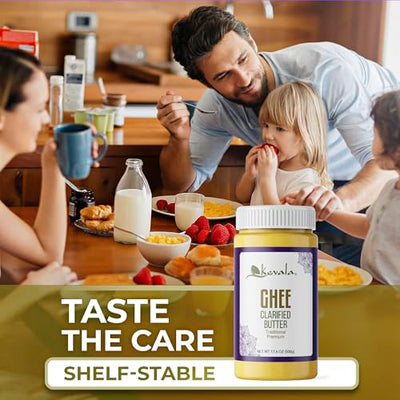 Kevala Ghee Clarified Butter - Made with Grass Fed Cow's Milk, Casein-Free and Lactose-Free Substitute to Regular Butter, Perfect for Bulletproof Coffee, Great for Keto and Low-Carb Diets, 17.6 oz