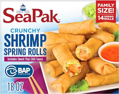 SeaPak Frozen Meals - Shrimp Spring Rolls with Sweet Chili Sauce, Easy to Bake Frozen Appetizers for Parties, 18 oz Spring Roll Delight