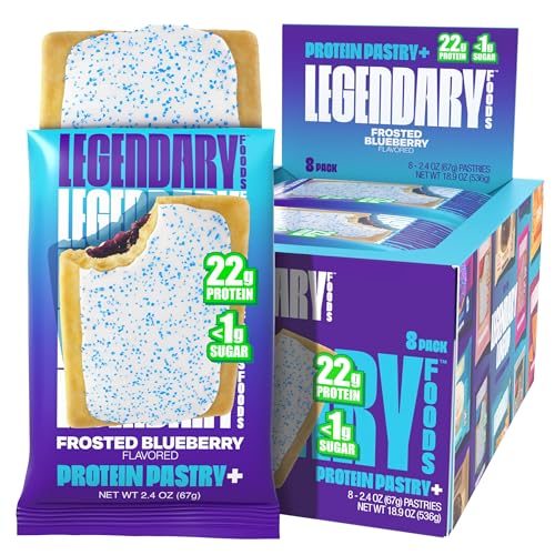Legendary Foods 22g Protein Pastry 0g Added Sugar, Low Carb, Gluten Conscious, Keto Snack, Ideal for Glucose Management, Includes Whey Protein Isolate, 8 Pack Frosted Blueberry