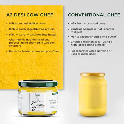A2 Desi Grass-Fed Ghee Clarified Butter, Pasture Raised, Lactose Free, Stress-Free Cattle (9.3 oz / 275 ml) by Organic Mandya