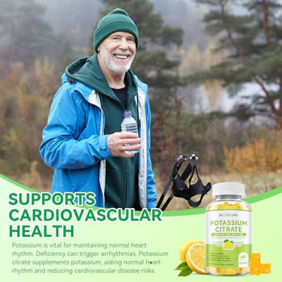 Potassium Citrate 1000mg Gummies, Potassium Supplement for Adults Women and Men, with Magnesium, Vitamin B6 Chewable Supplements, Support Electrolyte Balance, Leg Cramps & Muscle Health, 60 Count
