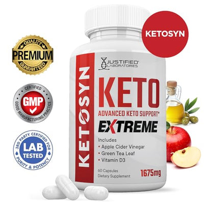 (2 Pack) Ketosyn Keto ACV Extreme Pills 1675 MG Keto Support Blend Capsule Alternative to Keto ACV Formulated with Apple Cider Vinegar Extra Virgin Olive Oil Powder Green Tea Leaf 120 Capsules