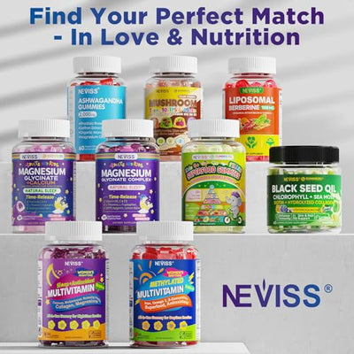 Magnesium Glycinate Gummies for Adults & Kids 4+, Sugar Free Magnesium Bisglycinate Supplement 400/200mg with B6D3, 5HTP, L-Theanine for Sleep & Relaxation, Brain, Muscle, Melatonin Free Gummies,1Pack