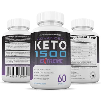 (2 Pack) Advanced Keto 1500 Extreme Pills 1675MG New & Improved Formula Contains Apple Cider Vinegar Extra Virgin Olive Oil Powder Green Tea Leaf 120 Capsules