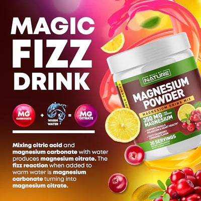 Built by Nature Magnesium Powder - Anti-Stress Drink Mix for Calm & Regularity - Magnesium Citrate Supplement - Relaxation, Muscle & Heart Support - Cranberry Lemonade Flavor - 30 Servings