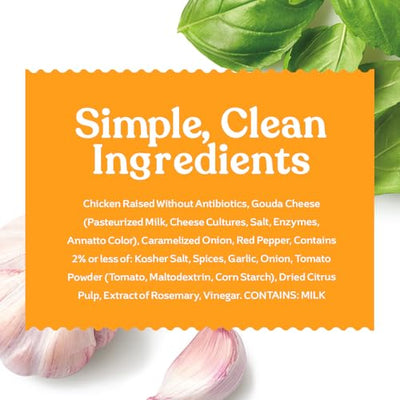 Amylu Foods Caramelized Onion & Gouda Chicken Burger, Natural Ingredients,18g of Protein, Chicken Raised with No Antibiotics, Fully Cooked, Gluten-Free, Pork-Free, No Nitrates or Nitrites, 8 oz