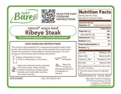 Just Bare, Angus Beef Ribeye, USDA Choice, No Antibiotics Ever