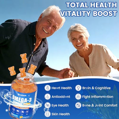 Vegan Omega-3 Gummies 1000mg from Algae Oil (DHA 460mg & EPA 230mg), Omega 3 Fish Oil Alternative for Adults, Plus Turmeric & CoQ10 for Brain, Eye & Immune Health, No Fishy Taste, Sugar Free, 120 Cts